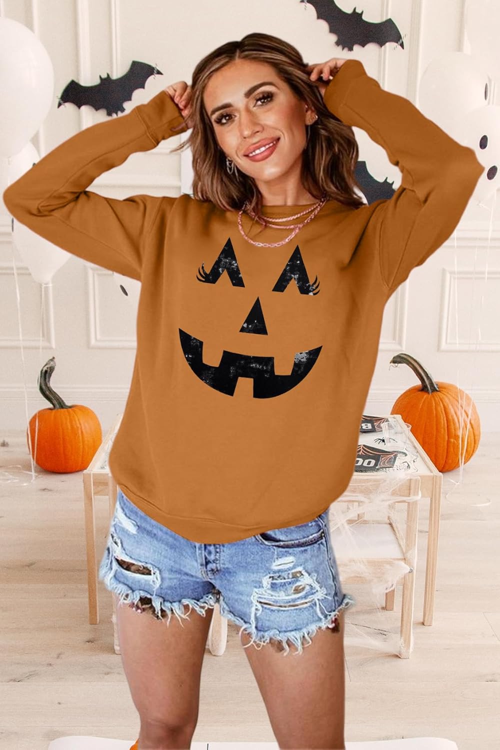 SFHFY Spooky Season Embroidered Sweatshirt Women: Halloween Sweatshirts Boo Graphic Pullover Fall Long Sleeve Top - Image 5