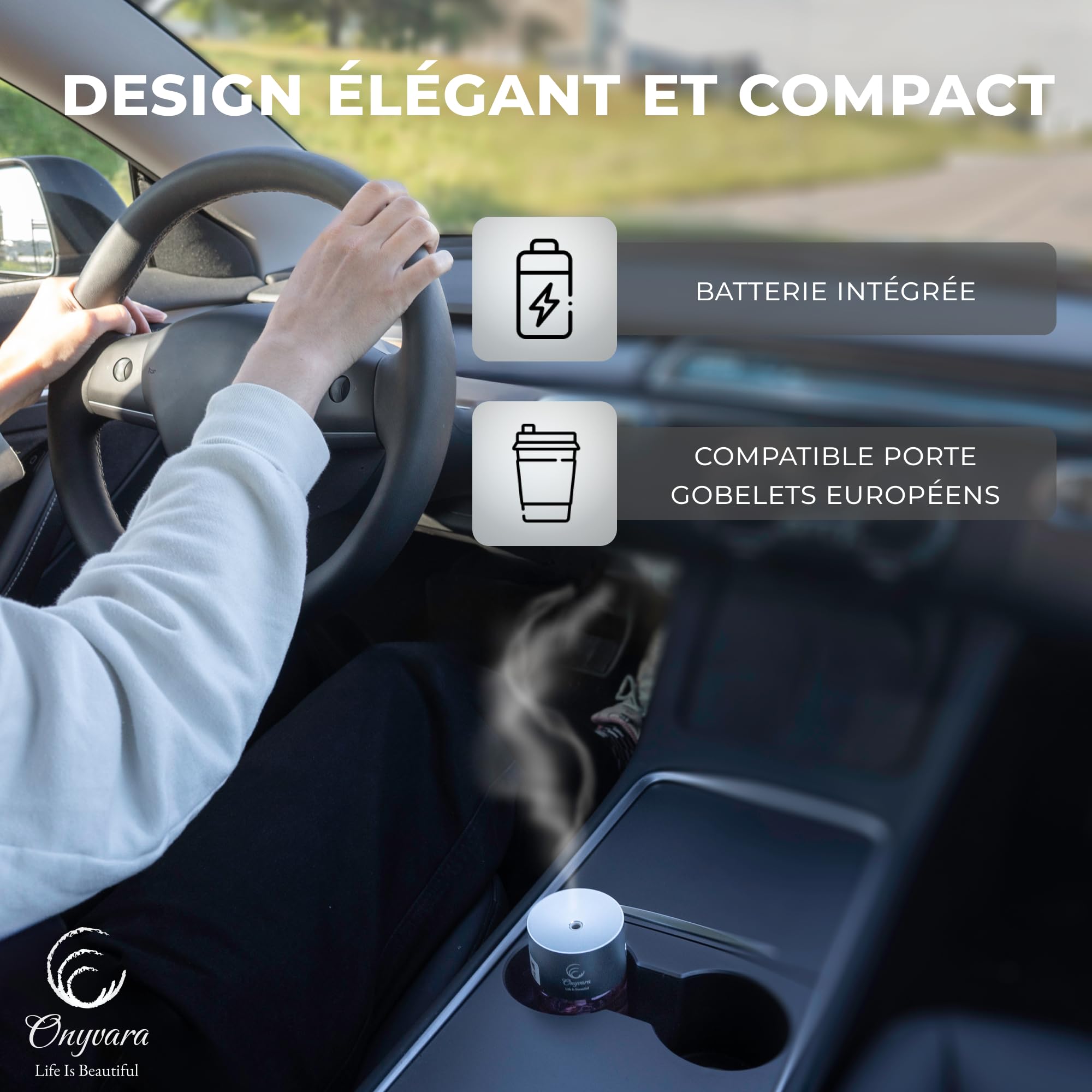 Diffuseur Parfum Voiture Automatique - Senteur Mousse d’Ambre - Désodorisant Voiture 80ml sans Fil - Diffuseur Huiles Essentielles Intelligent & Ultrasonique