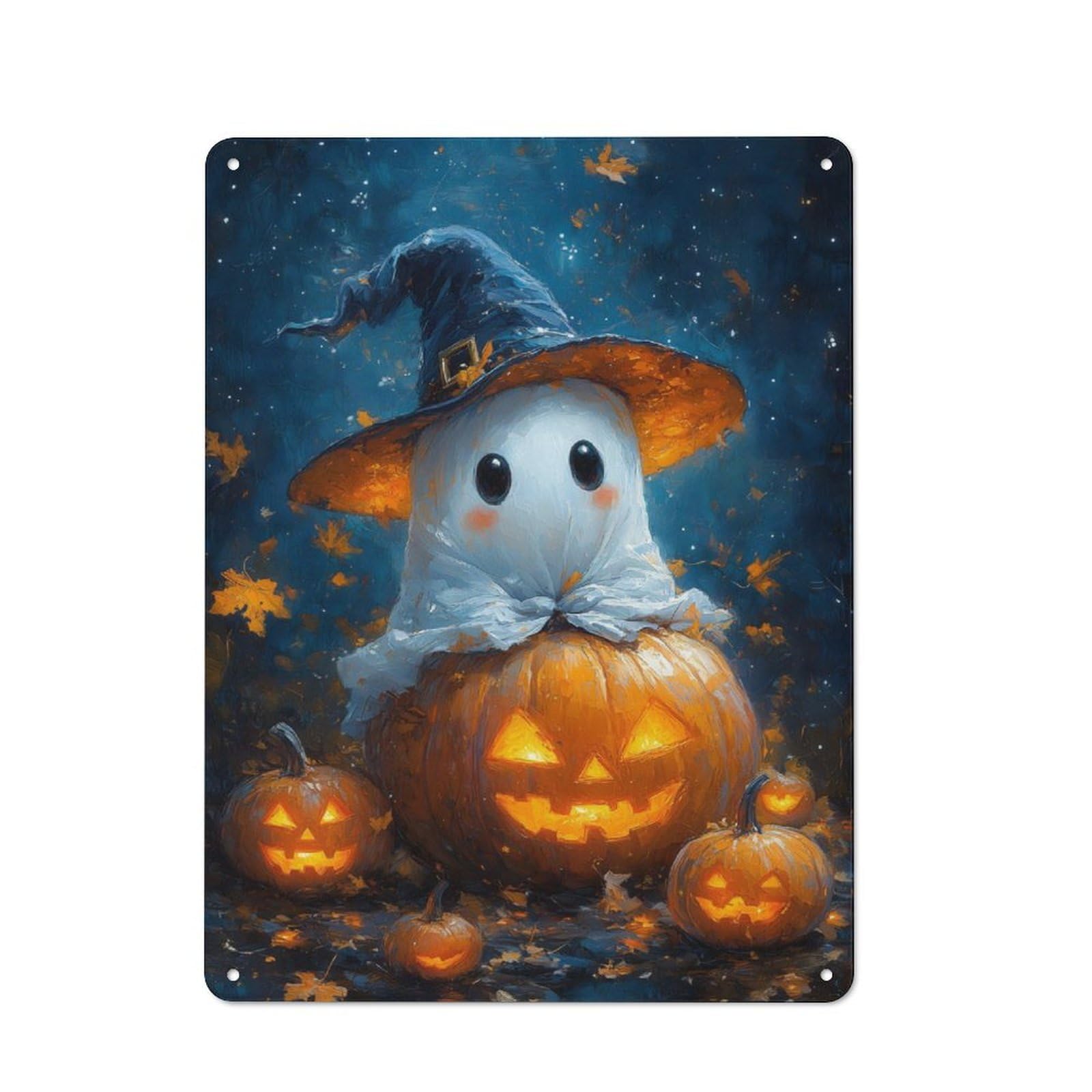 Junmoney Ghostly Pumpkin Patch Rustic Metal Plaque 40X30cm For Guest Room Or Hallway, For Home Interiors, Feature Walls And Decorative Displays