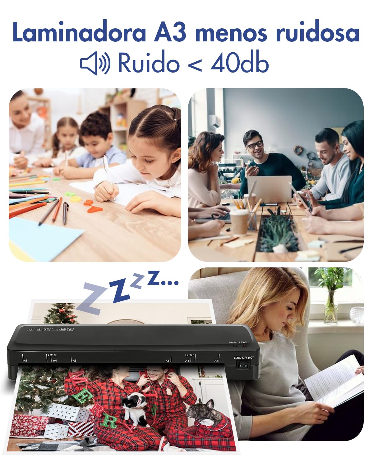 Plastificadora A3 Máquina de Laminadora, Fría de calentamiento con cortador de Papel, 5 en 1 plastificadora A3 portátil para hogar/oficina/escuela
