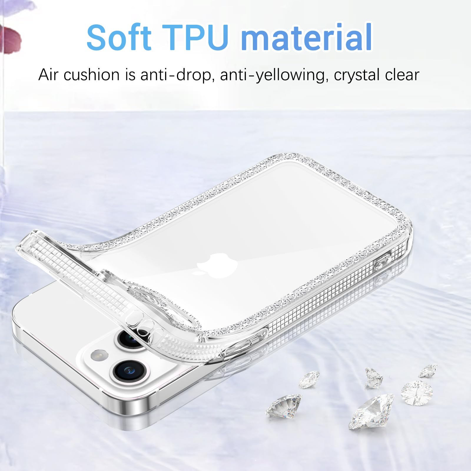GaoBao Cover per iPhone 13 6.1 bordo con lustrini, struttura morbida TPU trasparente PC custodia antiurto protezione fotocamera custodia anti-graffio anti ingiallimento custodia per ragazza donna