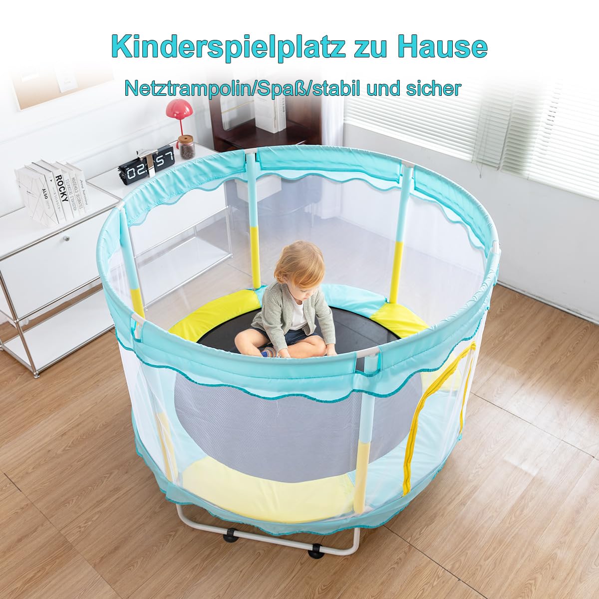 Trampoline Intérieur FOXSPORT 150cm Avec Filet De Sécurité Stable - Mini Trampoline Pour Enfants Dès 2 Ans, Idéal Jardin Et Intérieur