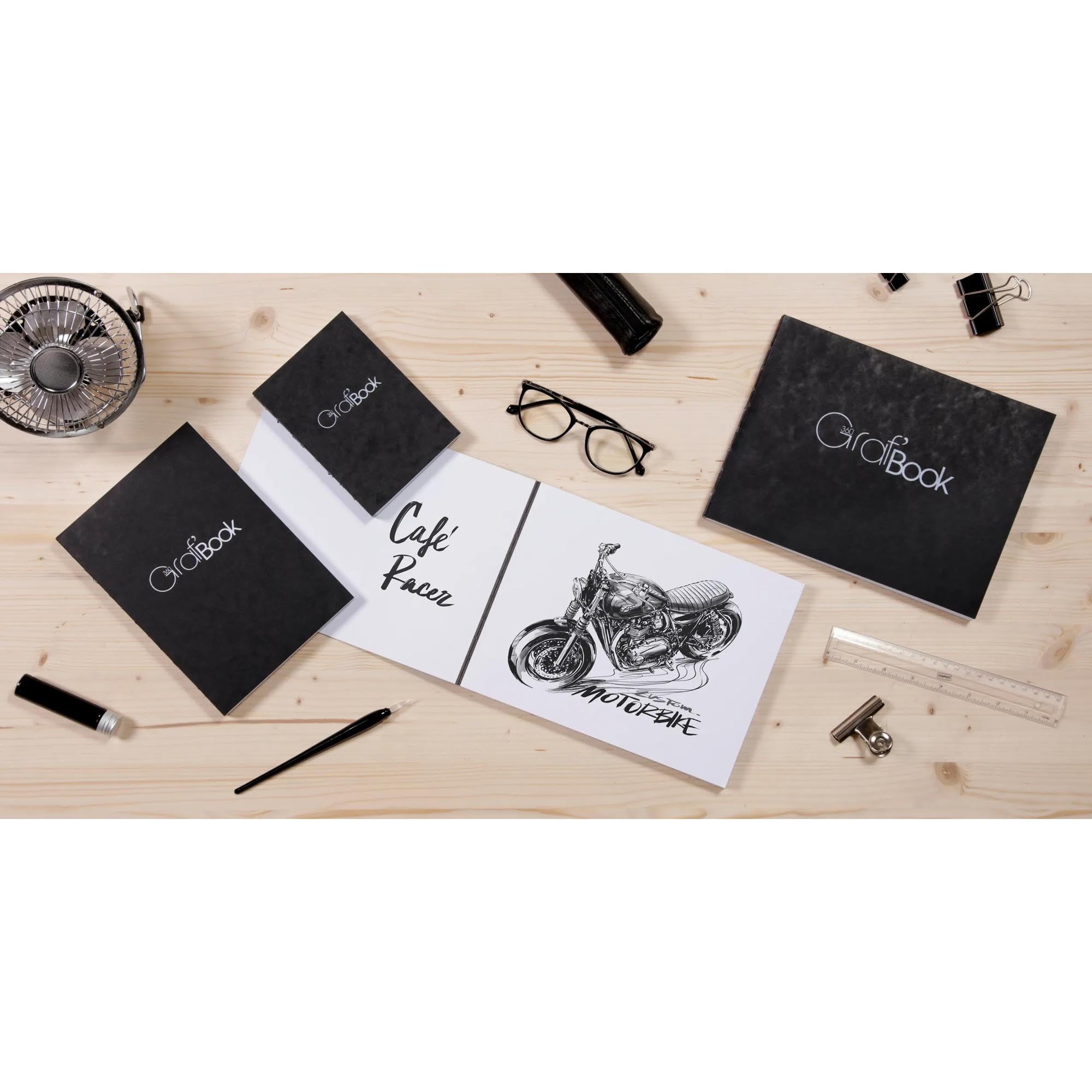 Clairefontaine 975801C - Carnet Cousu Graf'Book 360° - 100 Feuilles Papier Dessin Blanc à la Surface Lisse - A5 14,8x21 cm 100g - Orientation Portrait - Paquet de 5 Blocs