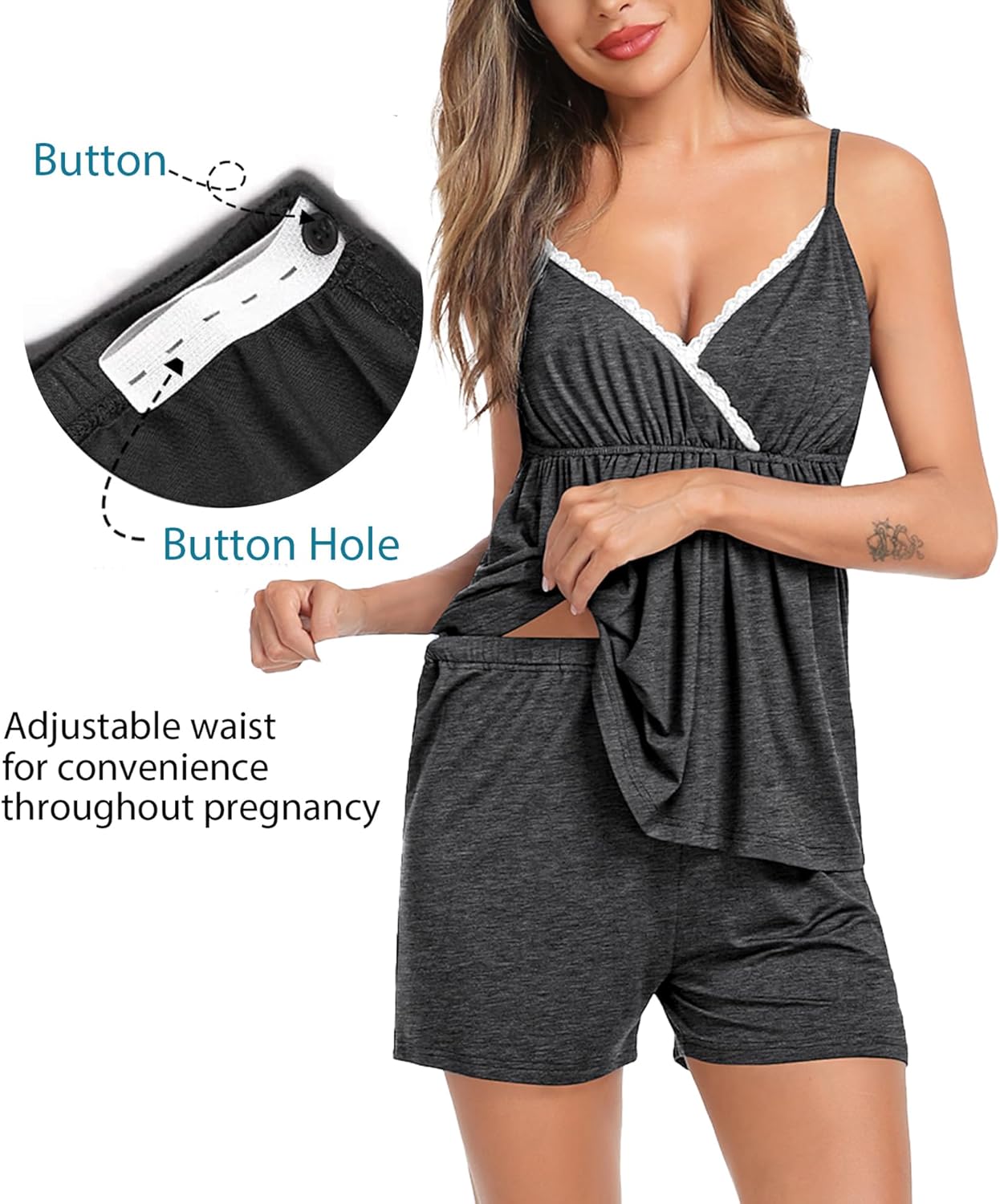 SWOMOG Womens Maternity Robe Set 3 Piece Nursing Pajamas for Breastfeeding 3 in 1 Labor Delivery Hospital Pregnancy Pjs Deep Grey - Image 3