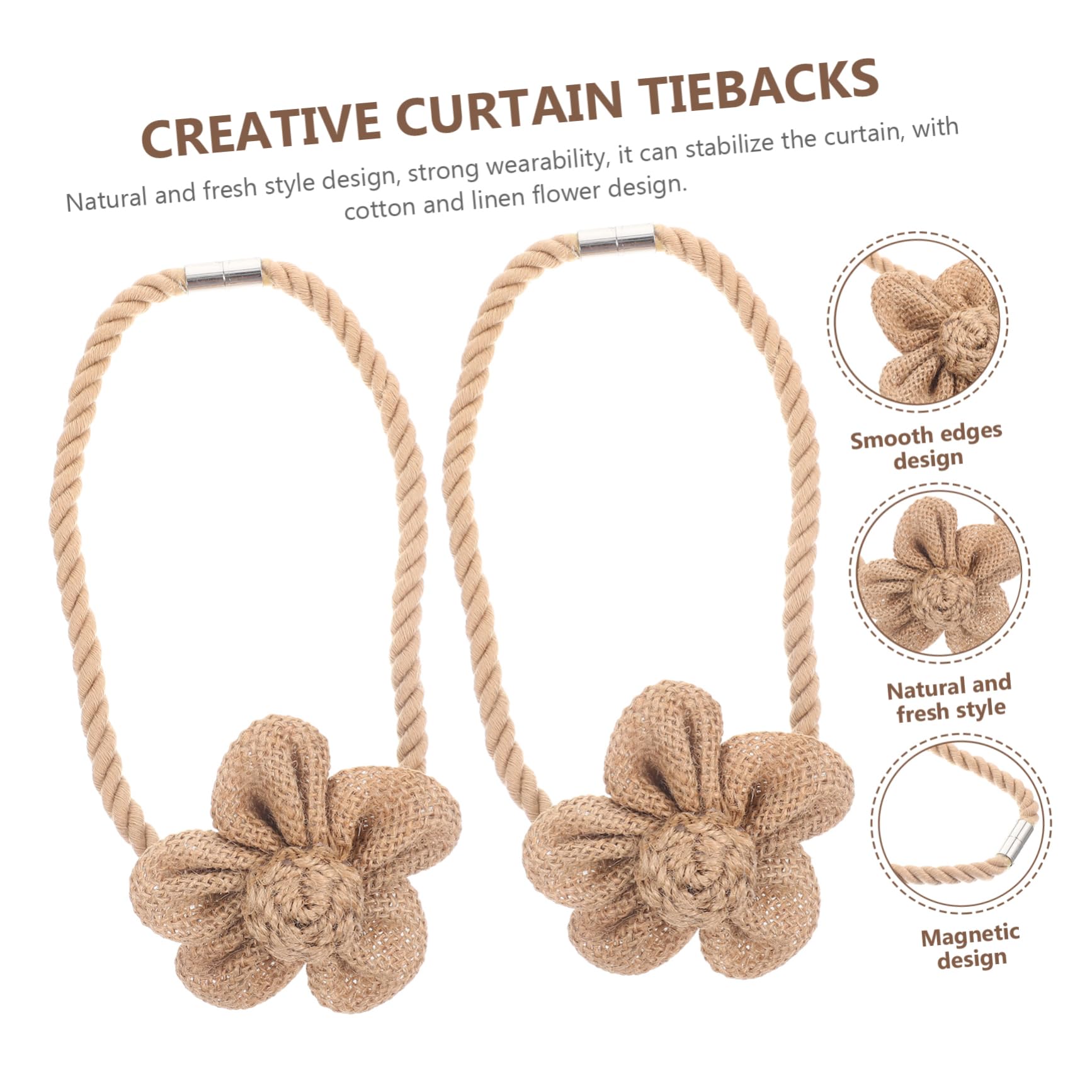 PRETYZOOM 8pièces Embrasses à Rideaux Magnétiques Coton Lin avec Fleurs Attaches Décoratives pour Fenêtres Et Intérieur