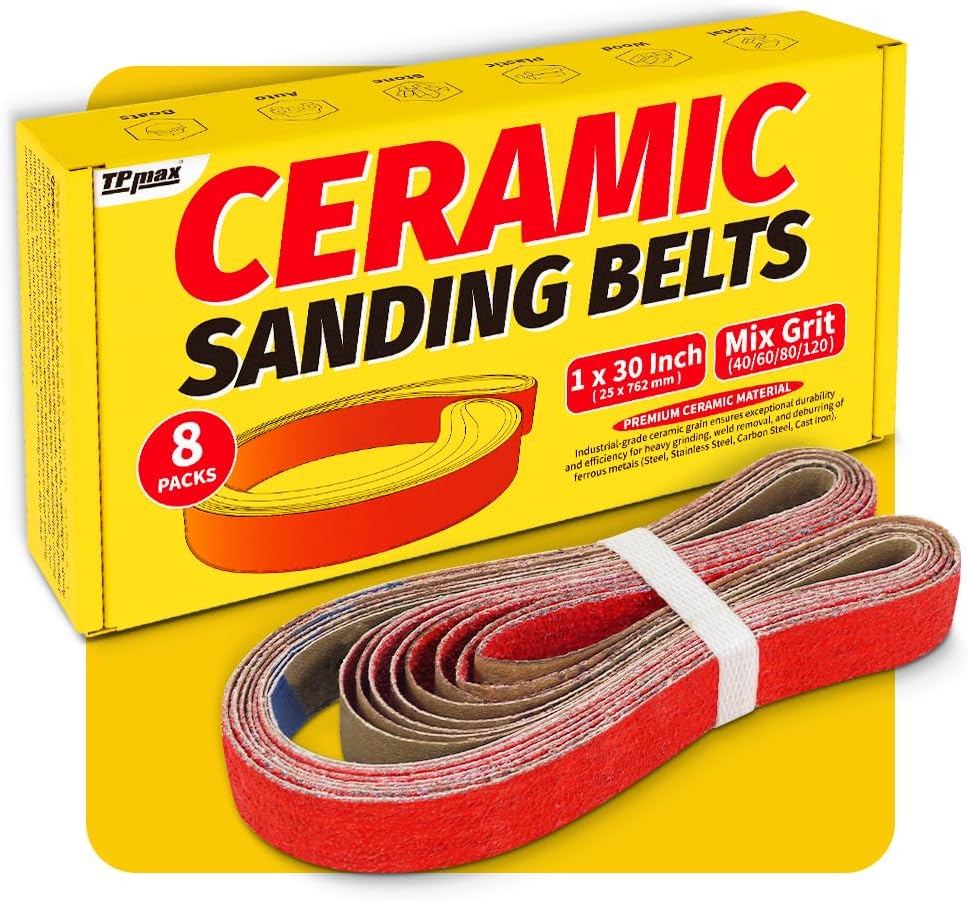 1x30 Inch Ceramic Sanding Belts (40/60/80/120 Grits) – High-Performance Sander Sharpening Belts for Knife Making, Metalworking, and Woodworking