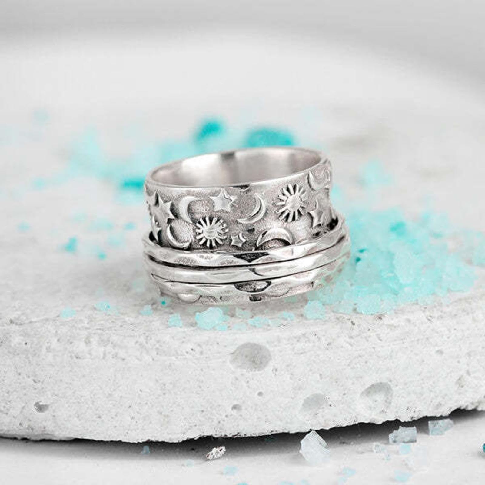 Gomice Anneau Spinner pour Anneaux Anxiété Fidget | Anneau de Fidget Rotatif Lune et Étoile Anti-Stress | Bague de Fiançailles pour Femmes et Hommes