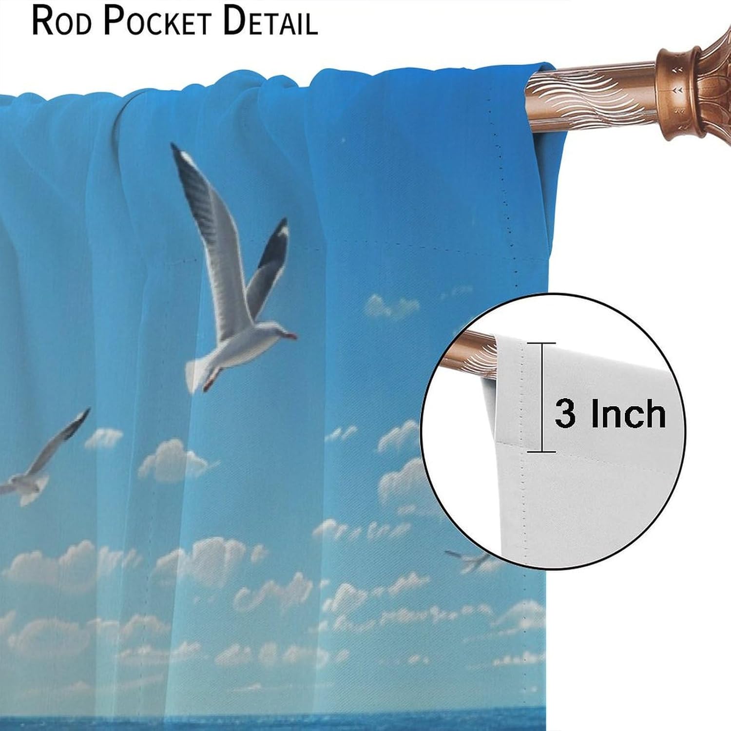 Blue Sea Seagull Blackout Curtains for Bedroom Kitchen, Beach Seabird Animal Window Curtains Rod Pocket Thermal Insulated Window Drapes, 2 Panels, Each 21" W x 45" L