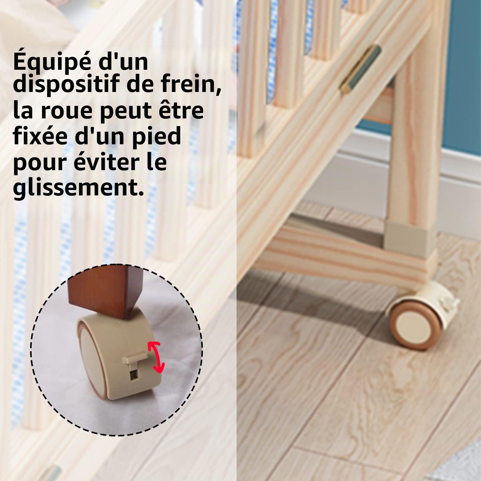 ZoeTekway Jeu de 4 roulettes pivotantes pour meubles d'enfants avec manchon de 10,5 mm, roulettes silencieuses en caoutchouc avec frein, pour petits lits bébé, berceaux