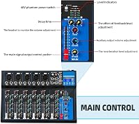 Depusheng HT7 Bluetooth Hangkeverő Pult - 7 Csatornás DJ Keverőkonzol USB Csatlakozással, MP3 Lejátszóval és 48V Fantomtáp - Stúdió és Élő F 4