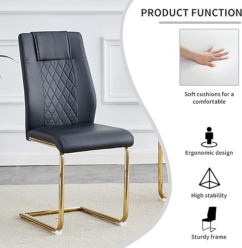 Miniatura 6 de NicBex Sillas de comedor modernas acolchadas de piel sintética con patas de metal dorado para cocina, sala de estar, dormitorio, comedor, juego de