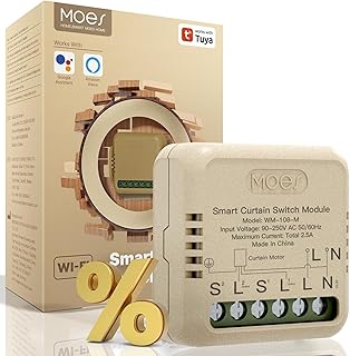 MOES Interrupteur Module Volet Roulant Connecté, Commutateur de Rideau WiFi, Compatible avec Alexa Google Home Smart Life Tuya pour Commande Vocale, Intelligent Relais Domotique