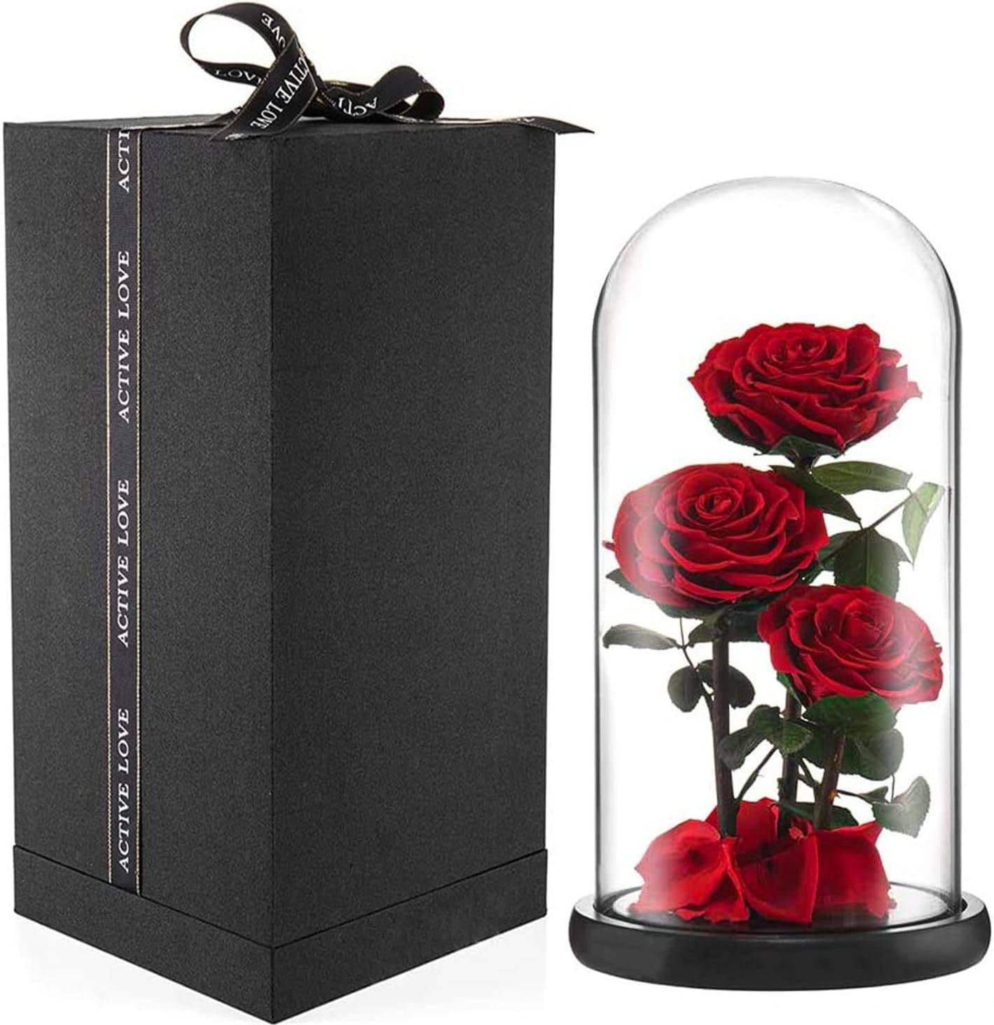 Handmade Preserved Rose Forever Never Withered Flowers,Valentine's Gift for Wedding,Anniversary,Birthday, Mother's Day Gift, Best Gift for Her Rose (RED, Triple Roses)