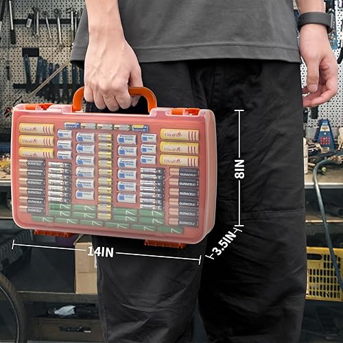 Miniatura 9 de Caja organizadora de baterías con probador, paquete variado de 269 baterías de doble cara, soporta pilas AA AAA 4A C D de 9 V y 3 V de litio LR44