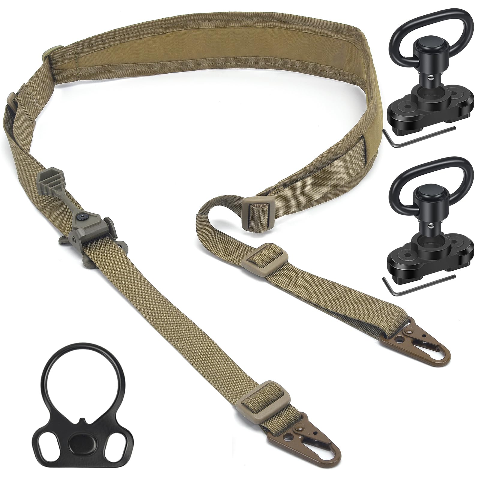 2 Point Rifle Sling, QD Swivel Quick Adjust Gun Sling with HK Hook, Soft Shoulder Pad Tactical Rifle Sling for Rifle Shotgun and Crossbow, Hunting and Outdoor Sports