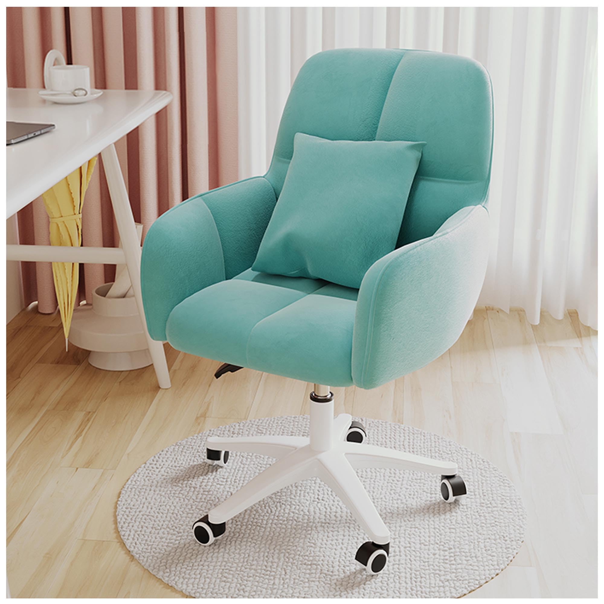 METTEOR Home Office Chair with Wheels & Lumbar Support - Modern table Cuter Chair for Living Room Bedroom Study Vani - Adjustable Height 75-84cm (Light Blue Height 75)