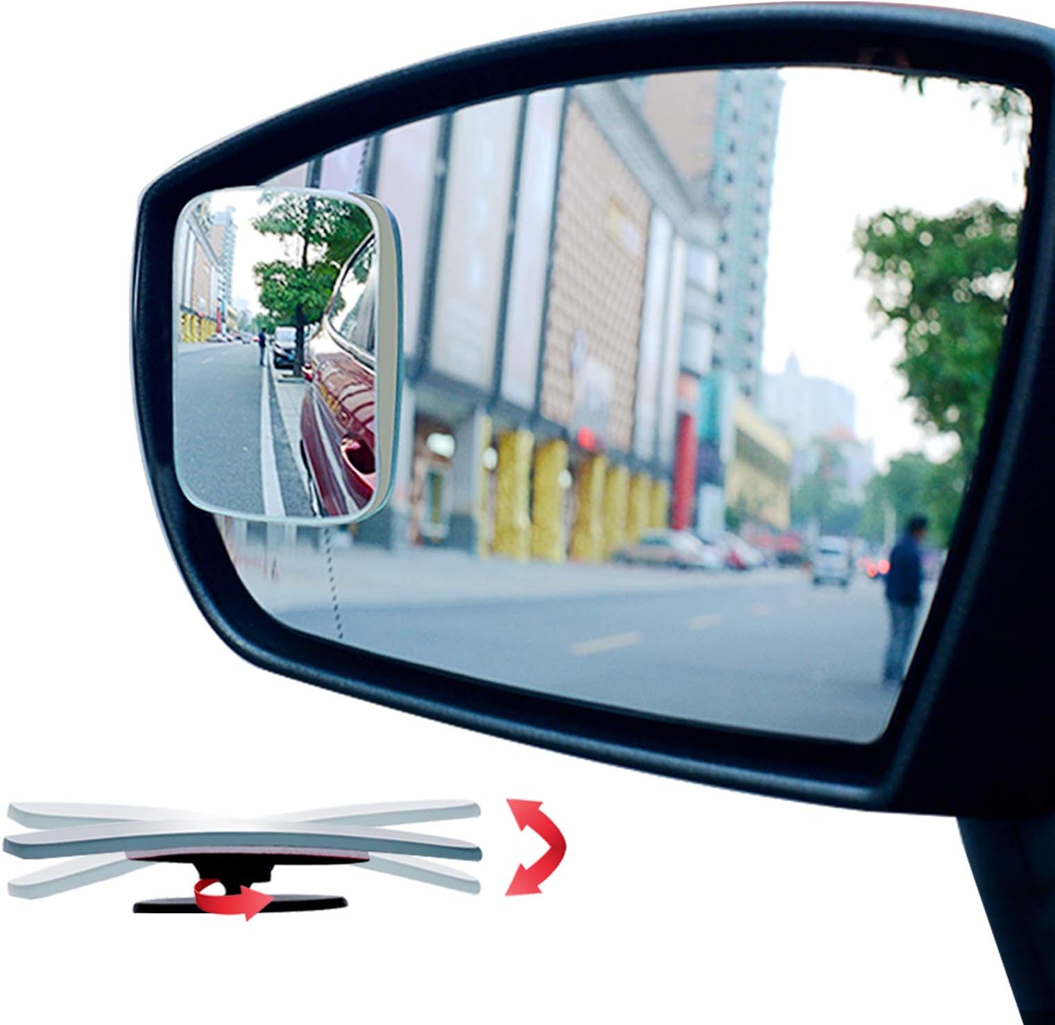 Amfor Blind Spot Mirror HD Glass Convex Lens Frameless Adjustable Blind