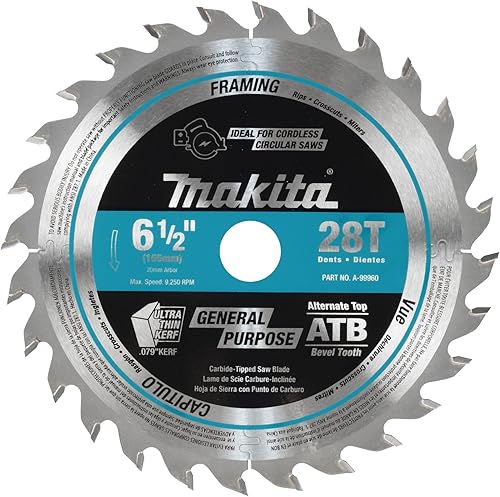 Makita A-99960 - Hoja de sierra de inmersión inalámbrica con punta de carburo 28T de 6-12 pulgadas
