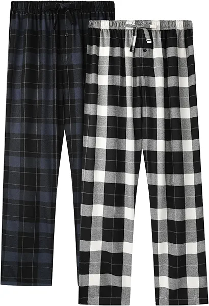 BAMBOO COOL Men's Pajama Bottoms Plaid Pajamas Pants for Men Soft Long Lounge Woven Pj Sleep Pant with Pockets