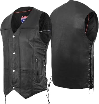 Mens Genuine Leather 10 Pockets Motorcycle Biker Vest ANARCHY Black SOA US, Alpha, XX-Large, Regular, Regular