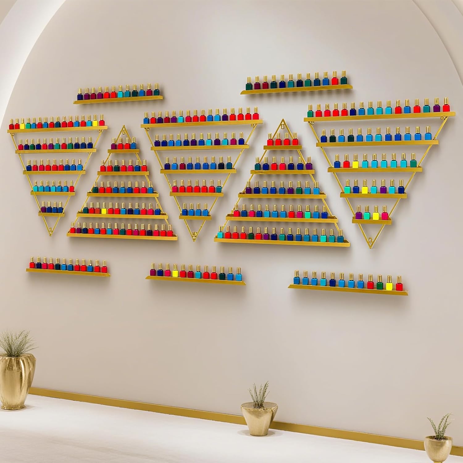 Wall Nail Polish Organizer 5 Tiers - 10pcs Nail Polish Shelf for Walls - Versatile Nail Polish Wall Organizer for Makeups Lipstick Perfume Display in Spa Nails Salon Shop, Easy Installation (Gold)