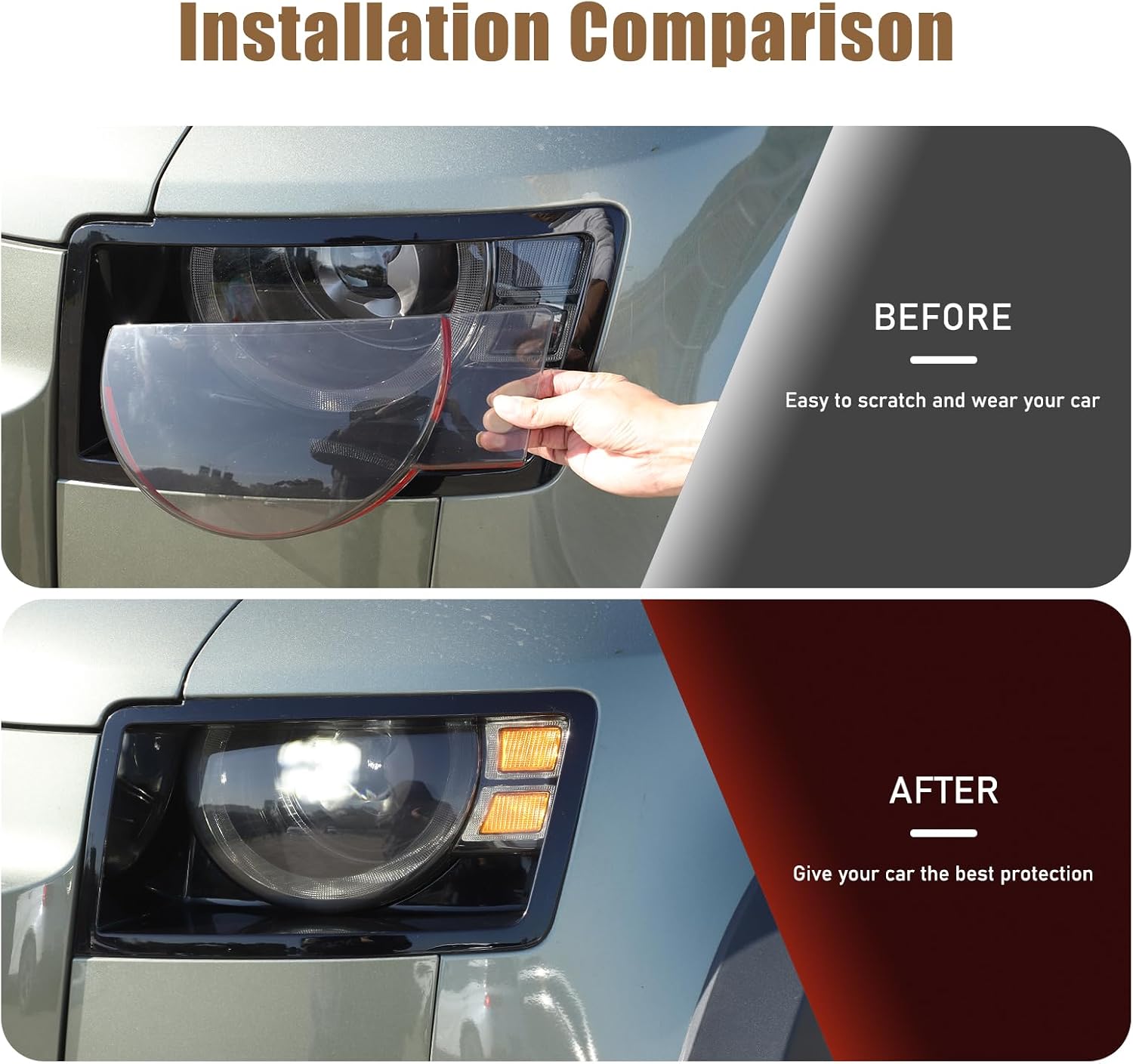 2Pcs Headlight Covers for Land Rover Defender 90 110 130 2020-2023, ABS Material Headlamp Lens Protective Cover Accessories Semi Transparent Amber