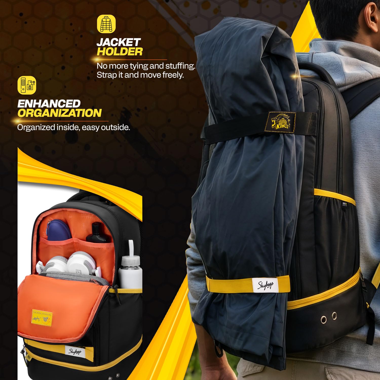 Skybags Namma 16.5" Compatible Laptop Backpack 40L | 2 Compartments with Quick-Access Front Pocket & Rain Cover | Tablet Sleeve & Side Bottle Pocket | CSK Travel Backpack for Men & Women — Amazon image 6
