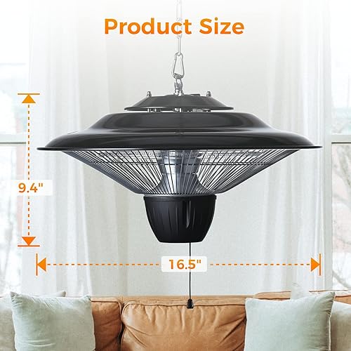 Miniatura 7 de Air Choice Calentador de patio al aire libre, calentador eléctrico colgante de patio de 1500 W, calentador de techo para balcón, protección contra