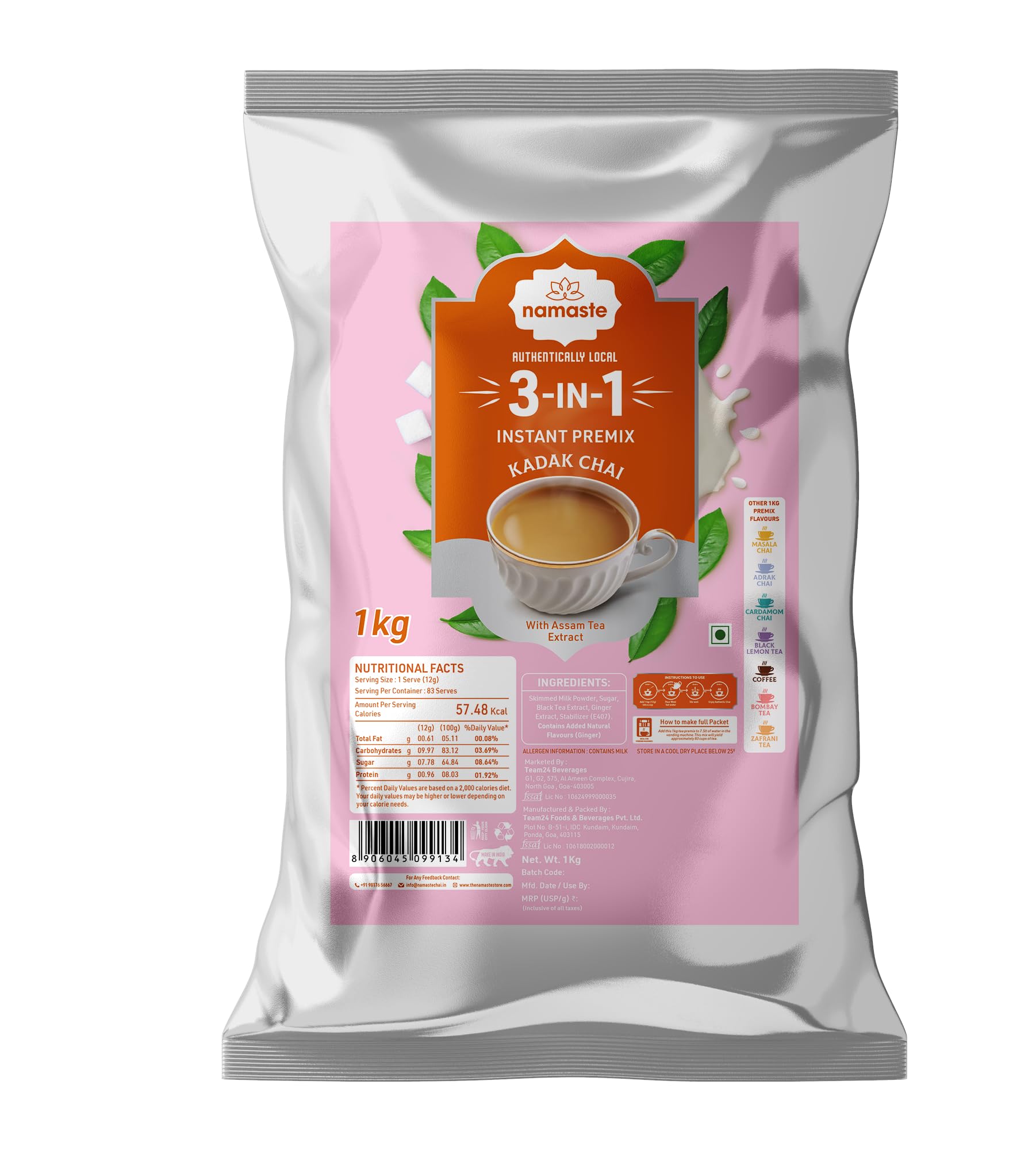 Namaste Chai Instant Tea Premix| Value Pack | Easy To Make Tea | Ready Mix (1 KG, Powder) (Kadak)