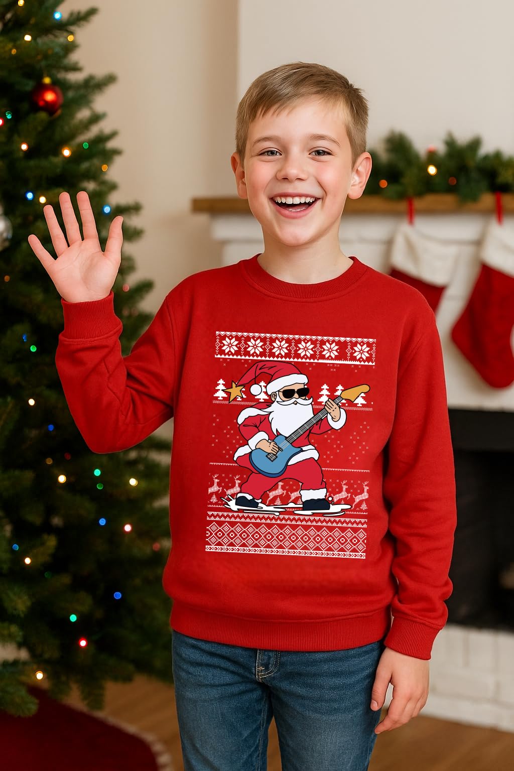Glimnerize Christmas Kids Tops Sweatshirt Christmas Jumper Santa Claus Unisex Crew Neck Sweater Red-A8 3-4Y(110) - Image 3