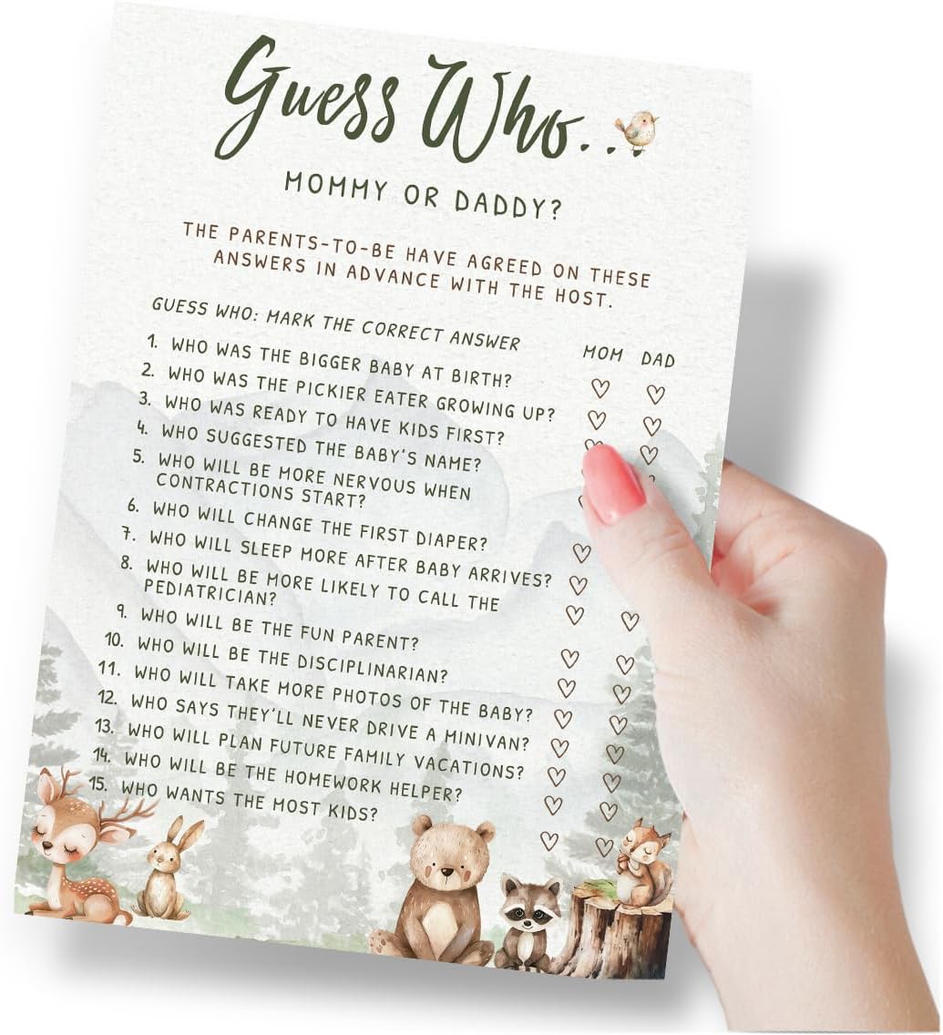 Woodland Baby Shower Games - 4 Activities for 30 Guests, Adventure Awaits