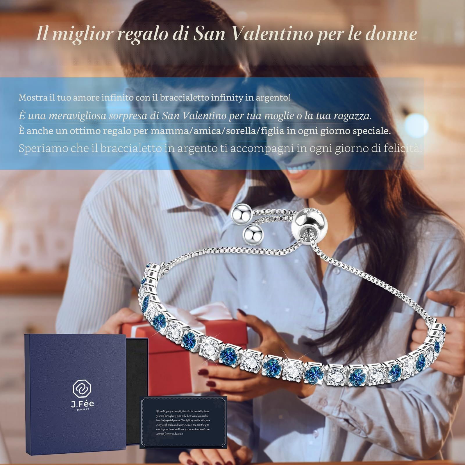 J.Fée Regalo per Lei Regalo Donna, Bracciale Donna Argento 925 con 5A Sparkle Zircone Bracciale Tennis Bracciali Argento Bracciali Donna Argento Gioielli Donna Regali Donna per Mamma Lei