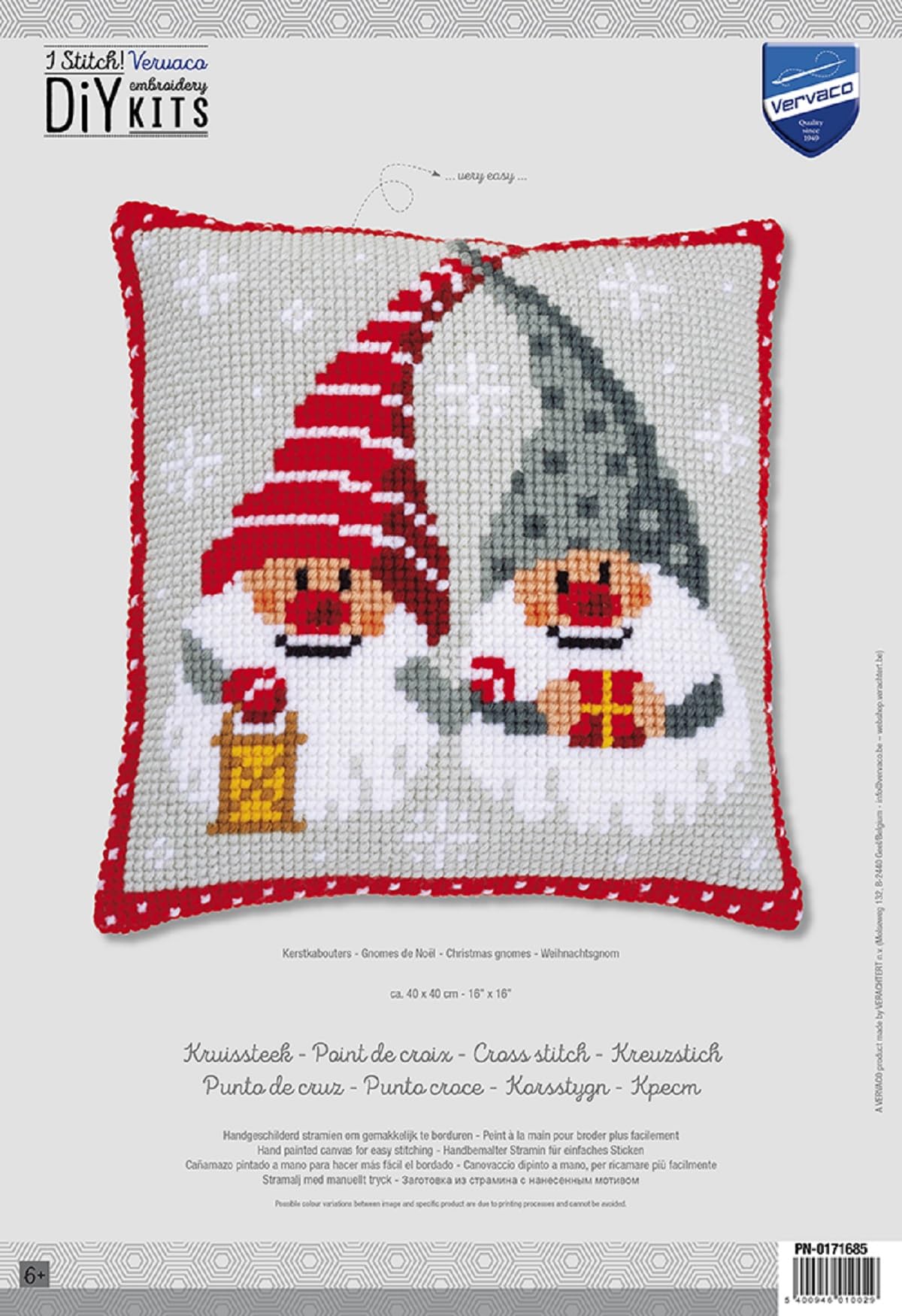 Kit Punto De Cruz Duendes Navidad | Cojín Decorativo 40x40 Cm | Kit Completo Para Principiantes | Manualidades Adultos