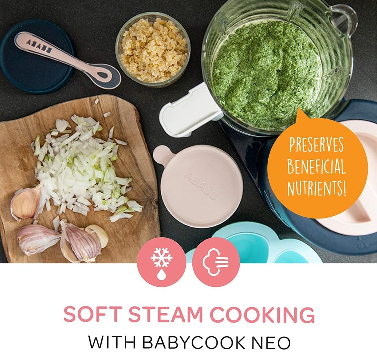 Béaba Babycook Neo 4 in 1 Baby Food Maker Glasschale Edelstahl Nachtblau