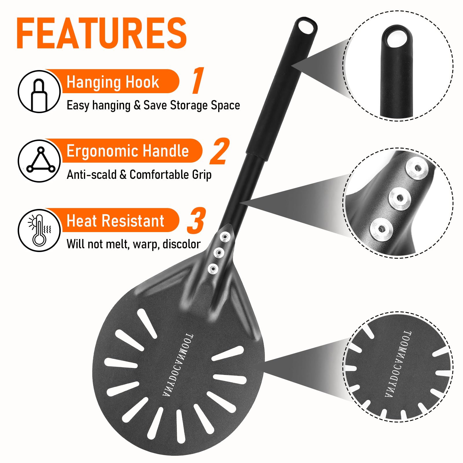 Espátula perforada para pizza de 6 pulgadas, espátula de pizza de mango largo, espátula de pizza de metal para interiores y exteriores (6 pulgadas) 5