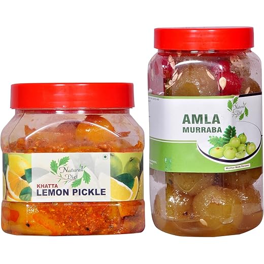 Natural Diet Combo of Organic Mothermade Masalo Se Bana Chatpata Punjabi Khatta Lemon Pickle 500gm & Homemade Amla Murabba 1Kg