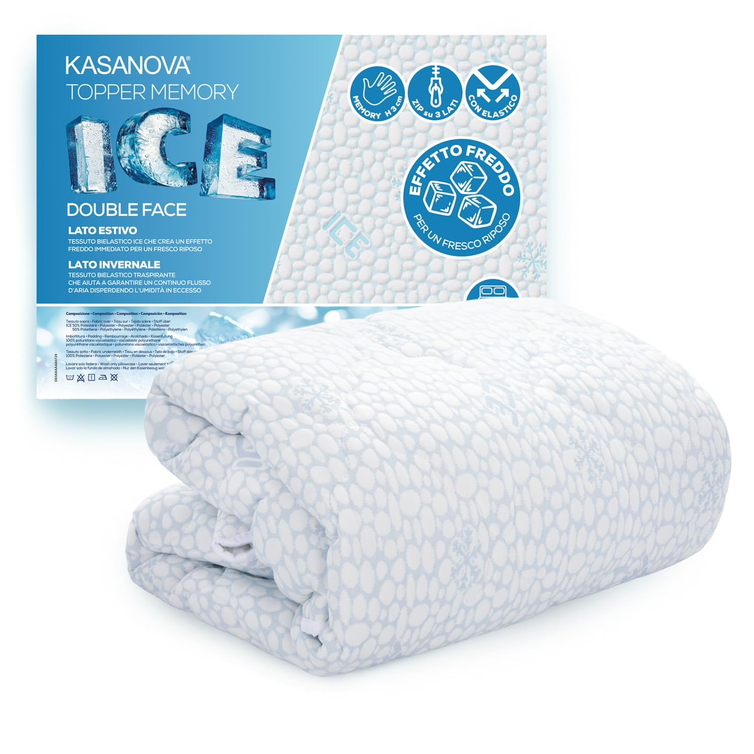 KASANOVA Topper Matrimoniale Memory Effetto Fresco Ice