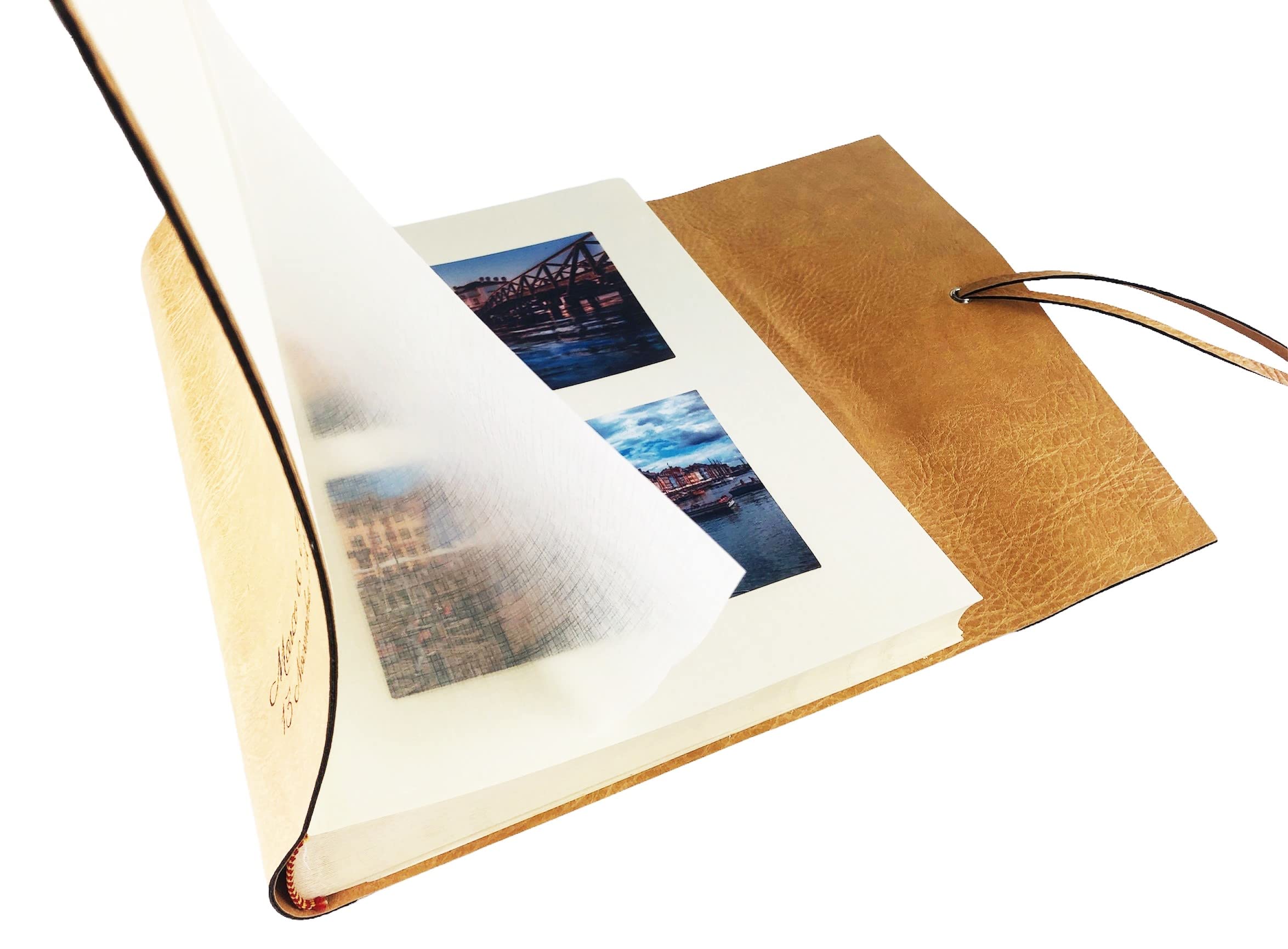 TriVin Art -Double Bott- Handgefertigtes Fotoalbum, hergestellt in Italien, aus feinem Kunstleder, personalisierbar mit Gravur. Ideal für jede Veranstaltung (Honig/Honig - mit Gravur)