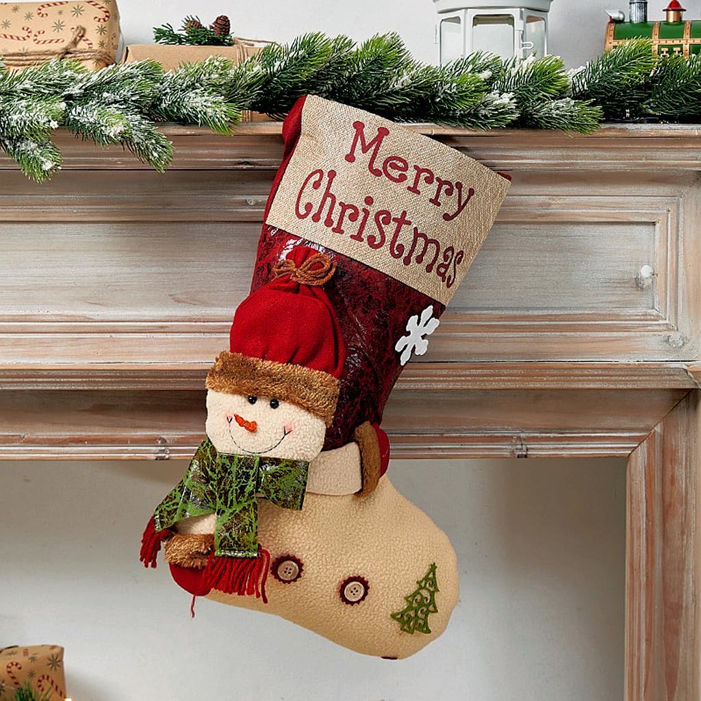 Alysheer Set of 3pcs Christmas Stockings, Classic Large Stocking Santa Snowman Reindeer Xmas Holiday Christmas Home Decor Party Decorations (Red Green, 18 inches)