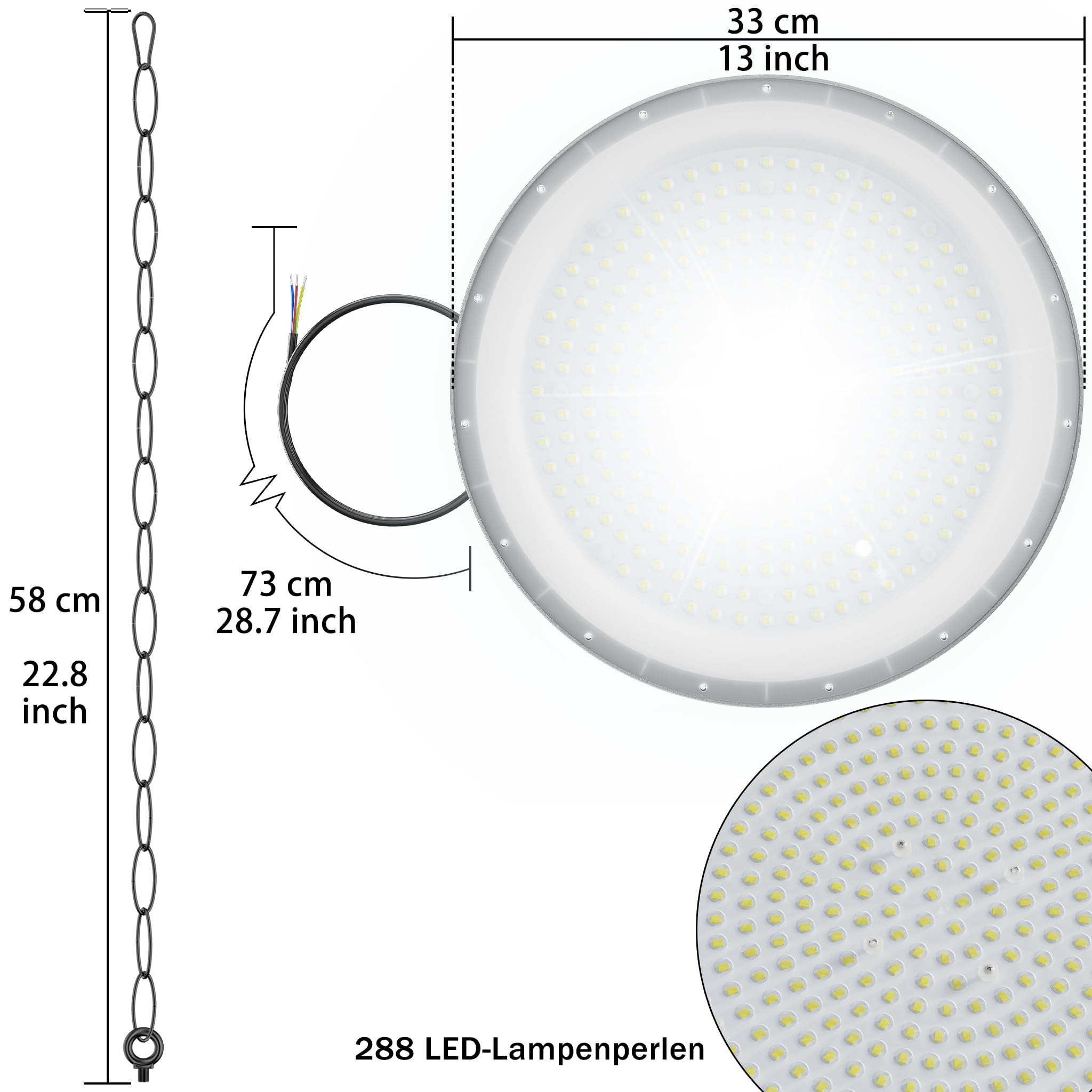 UISEBRT UFO reflektor halowy, 500 W, reflektor sufitowy, 6000 K - 6500 K, zimna biel, lampa warsztatowa, klasa wodoszczelności IP65, do fabryk, garażu, magazynów