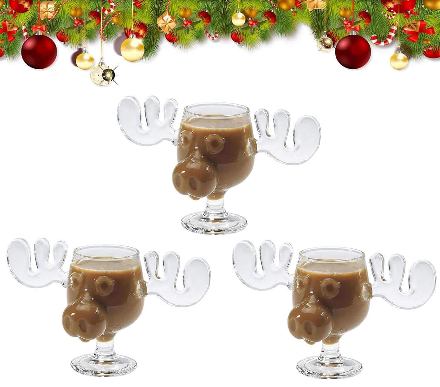 Taza de alce de ponche de huevo de Navidad, vasos de alce de Navidad, vacaciones de Navidad, película de vacaciones de Navidad, embalaje seguro de vidrio, tazas de café transparentes de 240 ml,