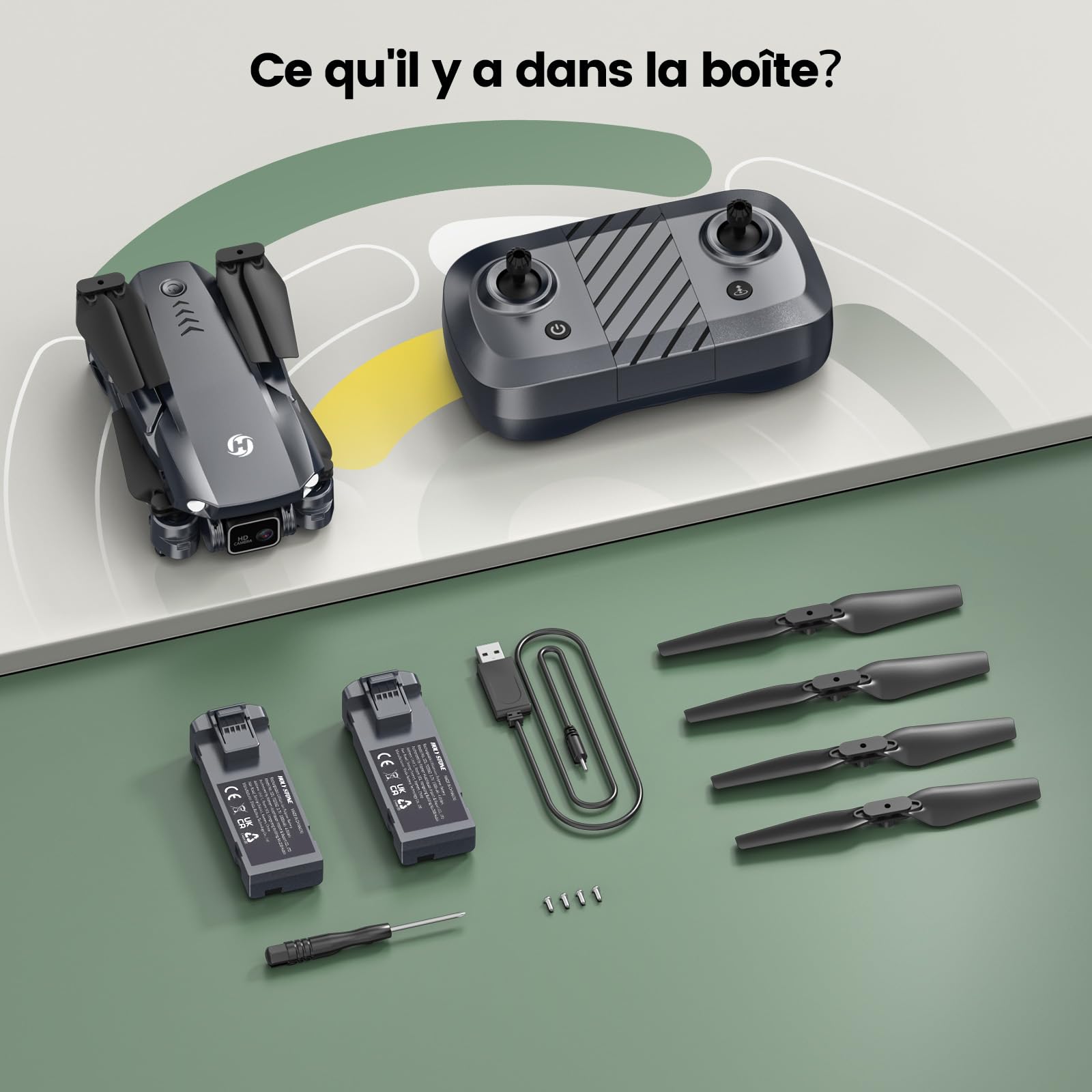 Holy Stone HS290 Drone Pliable avec Caméra FPV HD 1080P pour Débutants, Quadricoptère RC Doté D'optique de Flux, 3 Modes de Vitesse, 2 Batteries Modulaires, Jouet-Cadeau pour Garçons et Filles