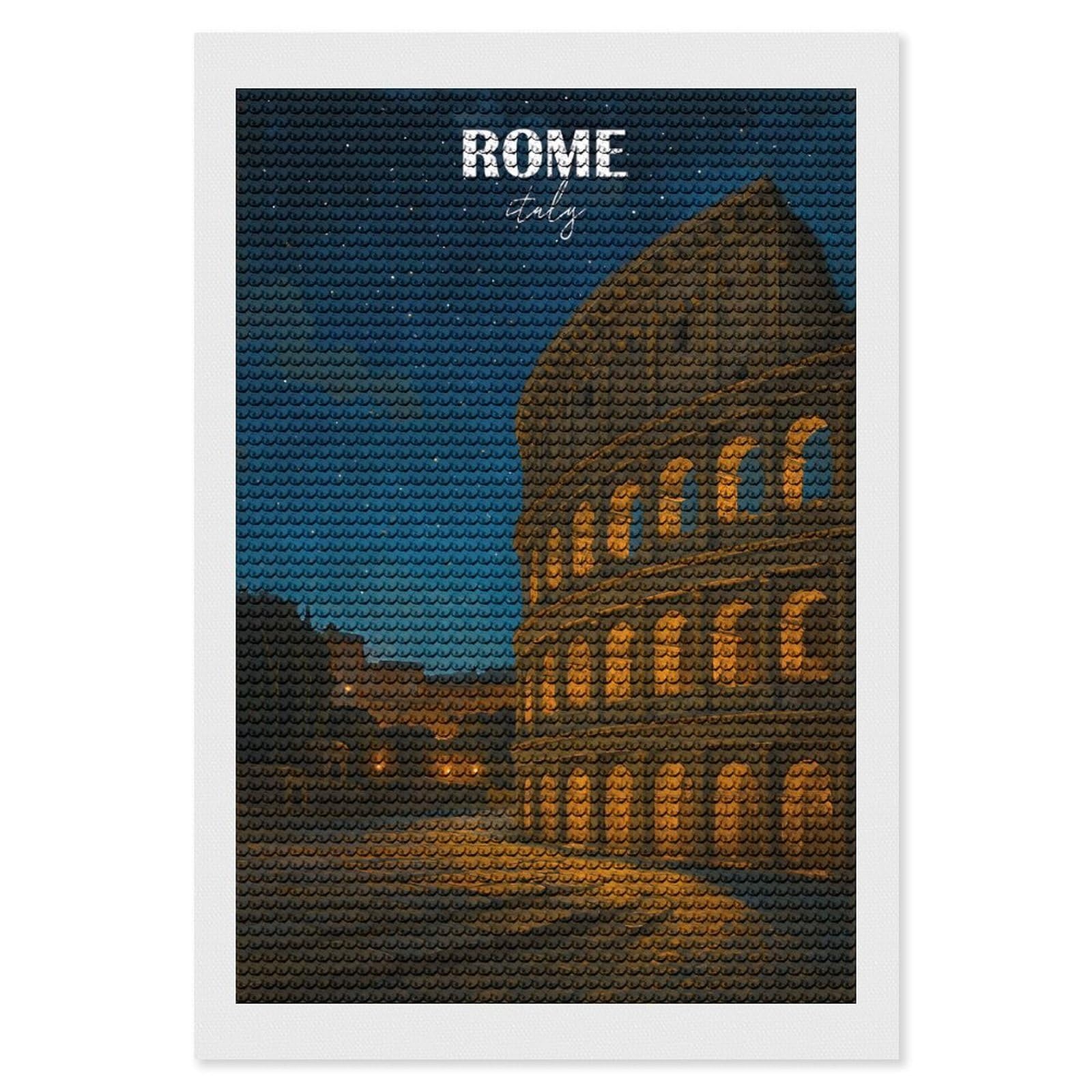 Junmoney Rome Italy Colosseum Night Diamond Painting Canvas Set 8"x12", for Women, Mindful Craft Activity, Cosy Home Accent, Festive Craft Gift