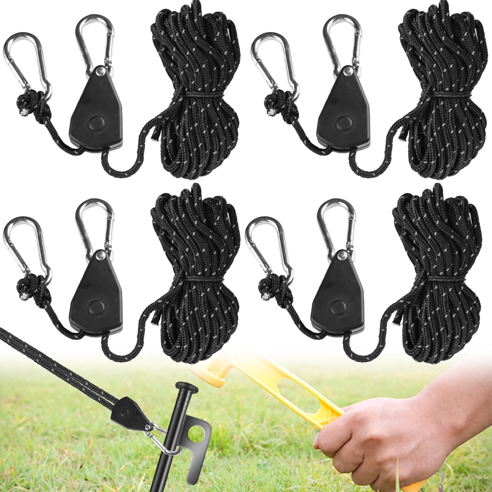 6x Abspannseile 4m Reflektierend - Mit Seilspanner Für Zelte & Planen