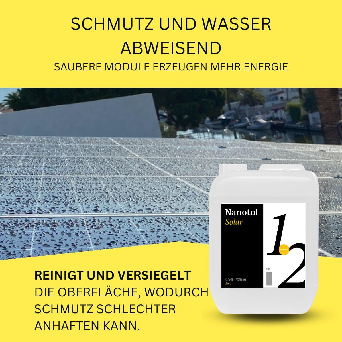 Nanotol Detergente per impianti fotovoltaici e solari per 800 m² – Pulitore + nanoversamento 1+2 per una protezione a lungo termine dallo sporco con effetto facile da pulire e loto – prestazioni più