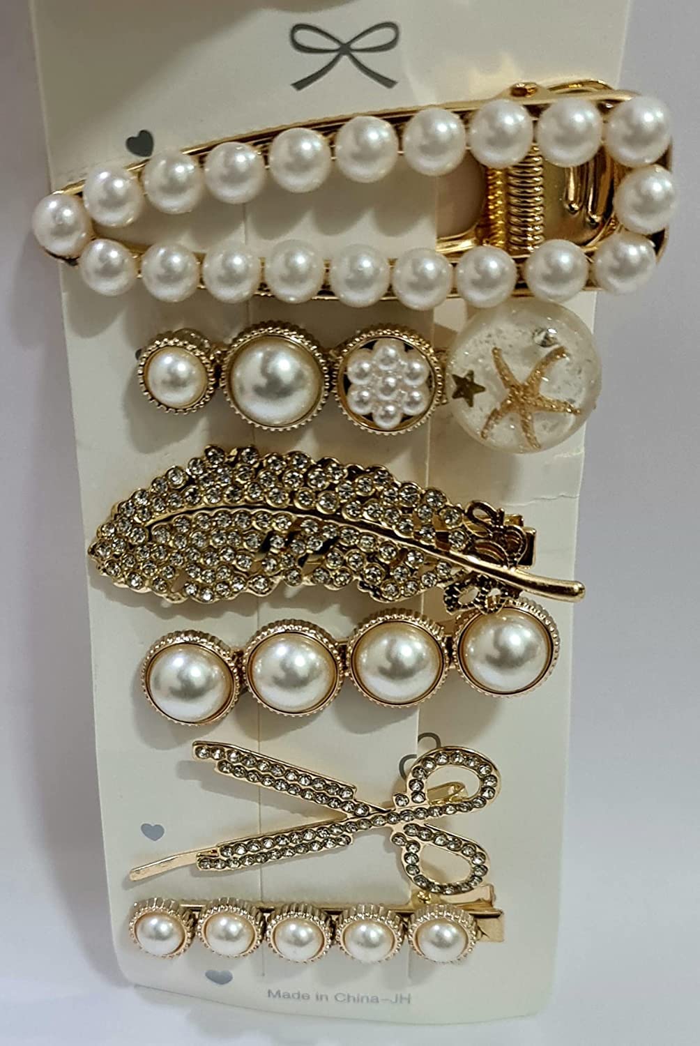 ZUBSHA ENTERPRISES White Pearl & Stone Side Pins/Alligator Pins-Set of 6 (B0B9XK52CR) Amazon Price History, Amazon Price Tracker