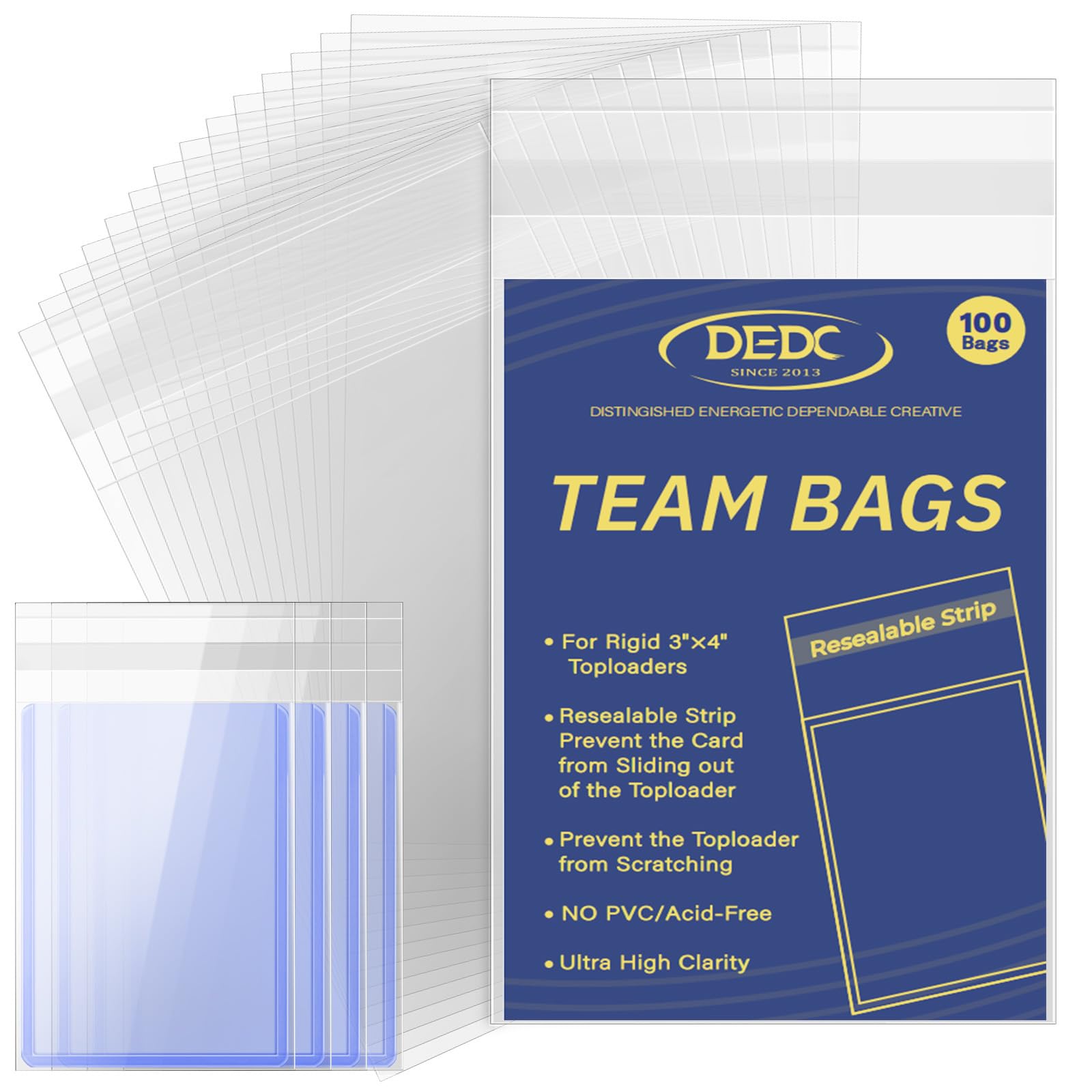 DEDC 100 Pcs Team Bags for Trading Cards Team Bag Fit 3x4inch 35PT Top Loaders for TCG MTG