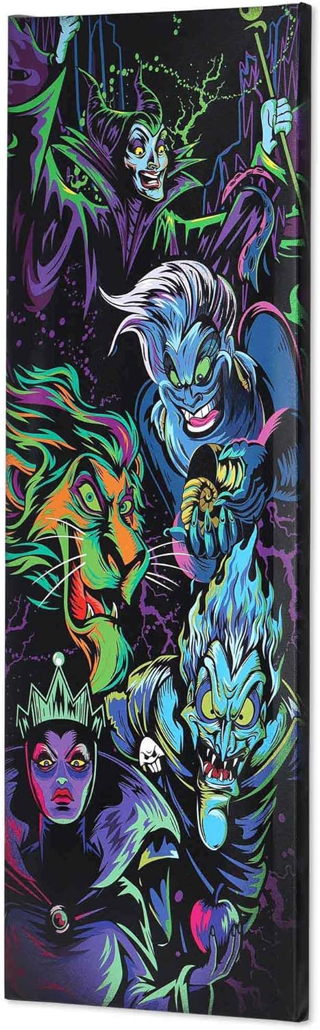 Open Road Brands Disney Villains Line-Up Gallery Wrapped Canvas Wall Decor - Large Disney Villains Wall Art Featuring Evil Queen, Maleficent, Ursula, Scar, Hades