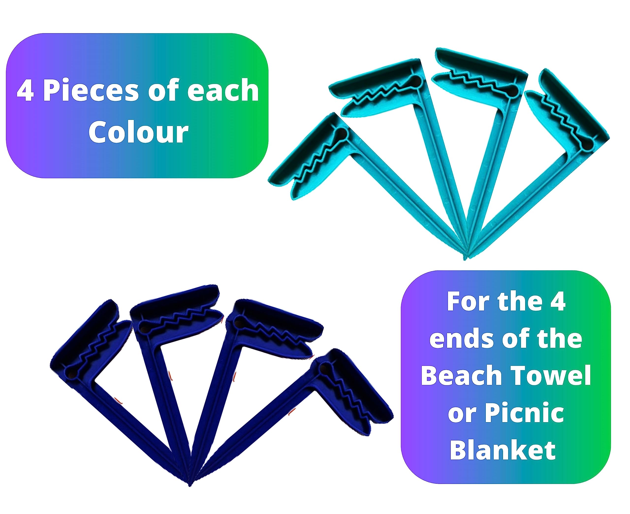 8 Clips para Toallas de Playa - Pinzas para Ropa y Manta Picnic - Fijar en Arena - Accesorios para Camping (Celeste)