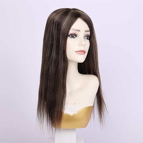 14 pulgadas base de seda Cabello humano Topper Pelucas con 5 clips en seda Remy Europeo pelo Toupee para las mujeres pelo fino 15X16CM Color #4